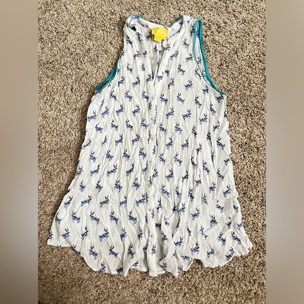 Anthropologie Maeve White, Red, and Blue Rabbit Patterned Tank Top